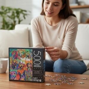 Cardinal Milton Bradley 500-piece Jigsaw Puzzle Dean Russo's "Nine Up Of Dogs".